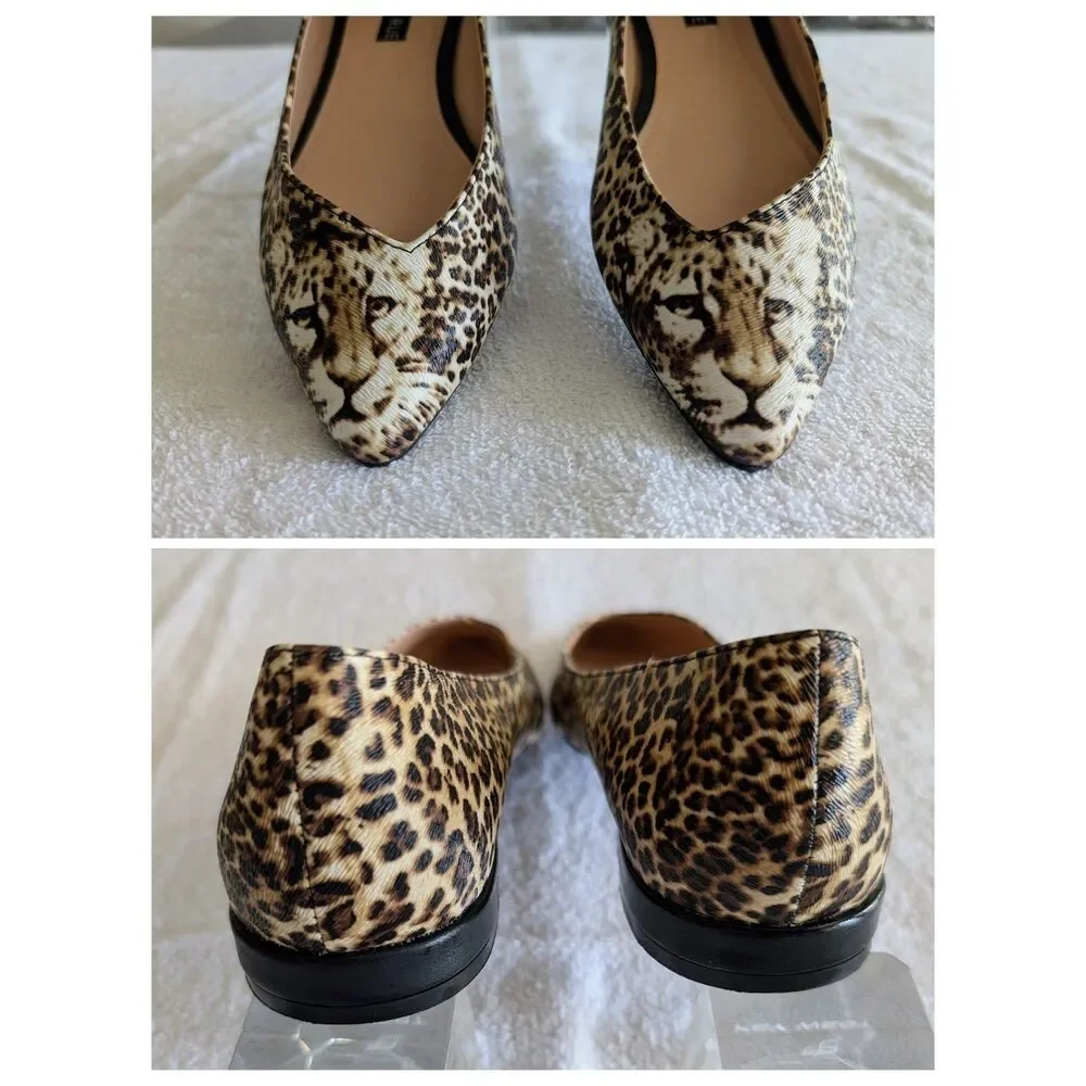 Zabella Rue Leo Flats 8.5 Leopard Cheetah Animal Print Pointed Toe Shoes